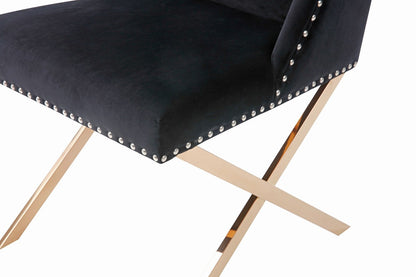 Black Velvet & Rose Gold Nailhead Modern Dining Chair