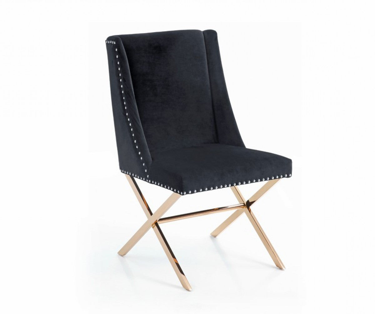 Black Velvet & Rose Gold Nailhead Modern Dining Chair