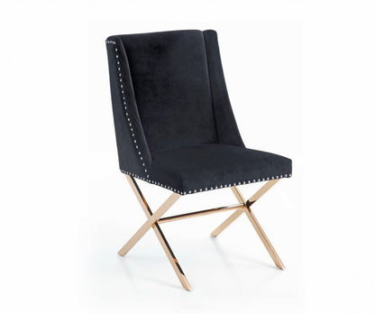 Black Velvet & Rose Gold Nailhead Modern Dining Chair