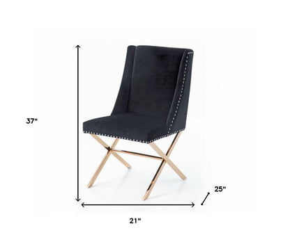 Black Velvet & Rose Gold Nailhead Modern Dining Chair