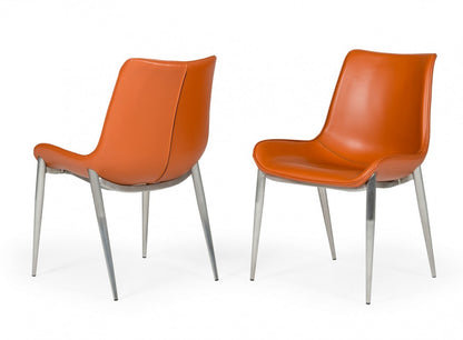 Cognac Faux Leather Modern Dining Chairs - Set of 2