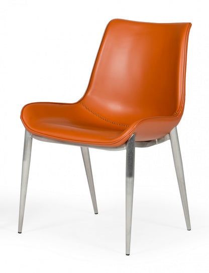 Cognac Faux Leather Modern Dining Chairs - Set of 2
