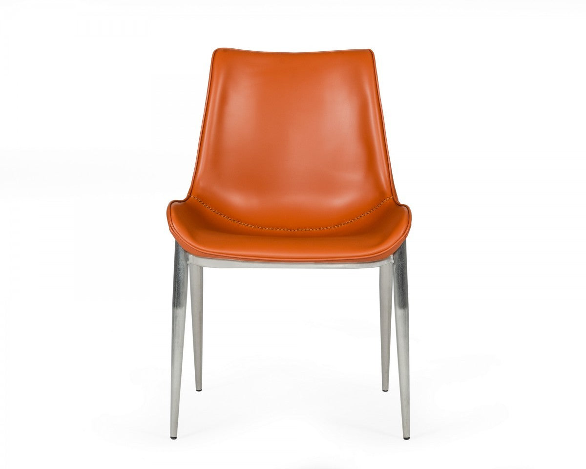 Cognac Faux Leather Modern Dining Chairs - Set of 2