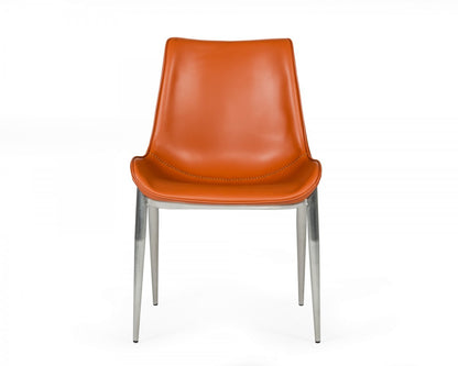 Cognac Faux Leather Modern Dining Chairs - Set of 2