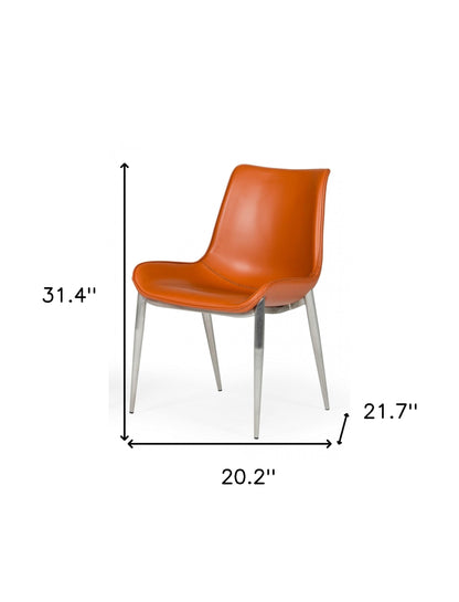 Cognac Faux Leather Modern Dining Chairs - Set of 2