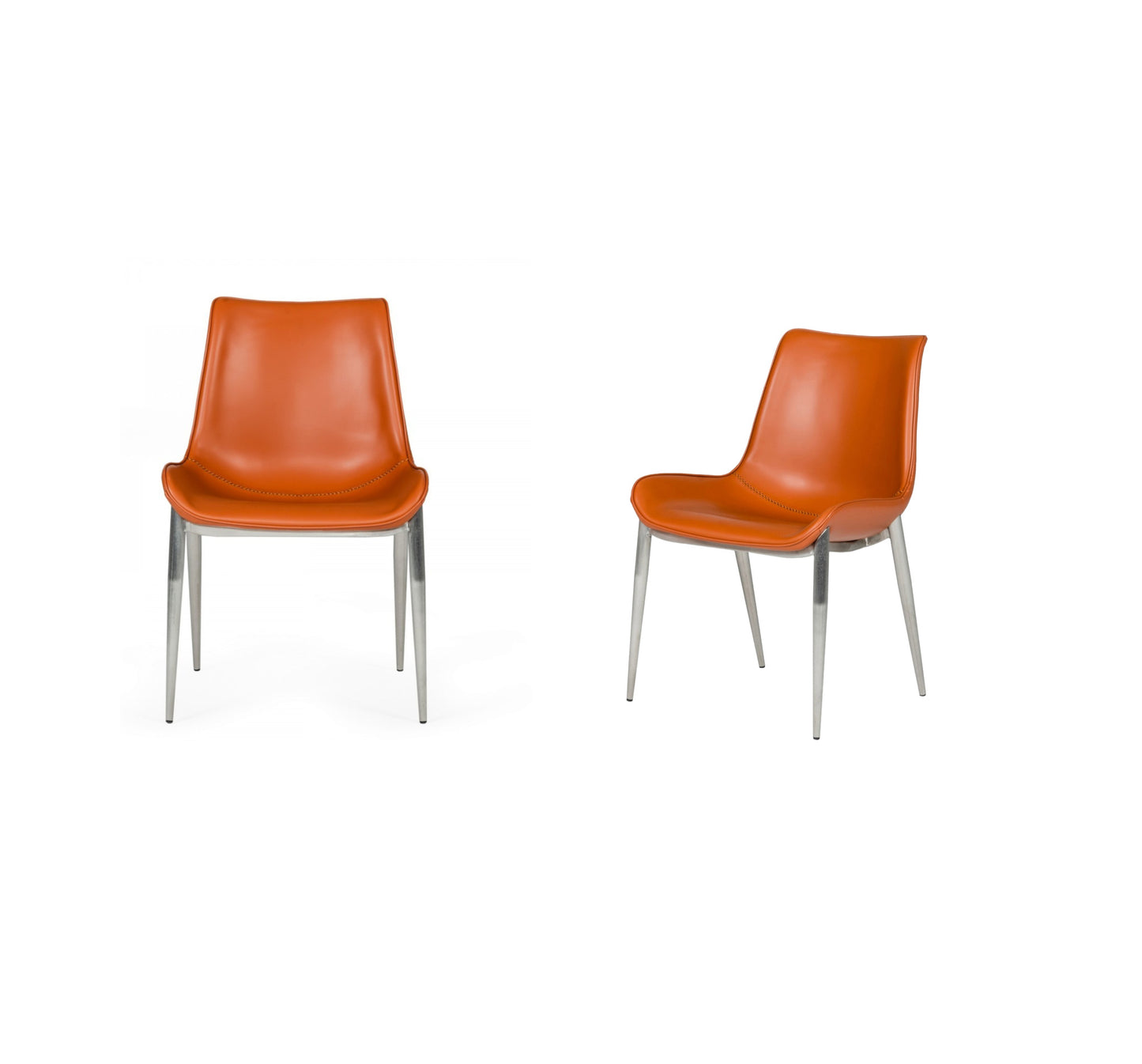 Cognac Faux Leather Modern Dining Chairs - Set of 2