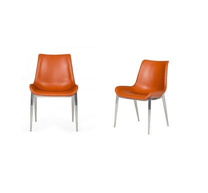 Cognac Faux Leather Modern Dining Chairs - Set of 2