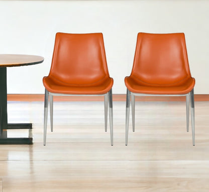 Cognac Faux Leather Modern Dining Chairs - Set of 2