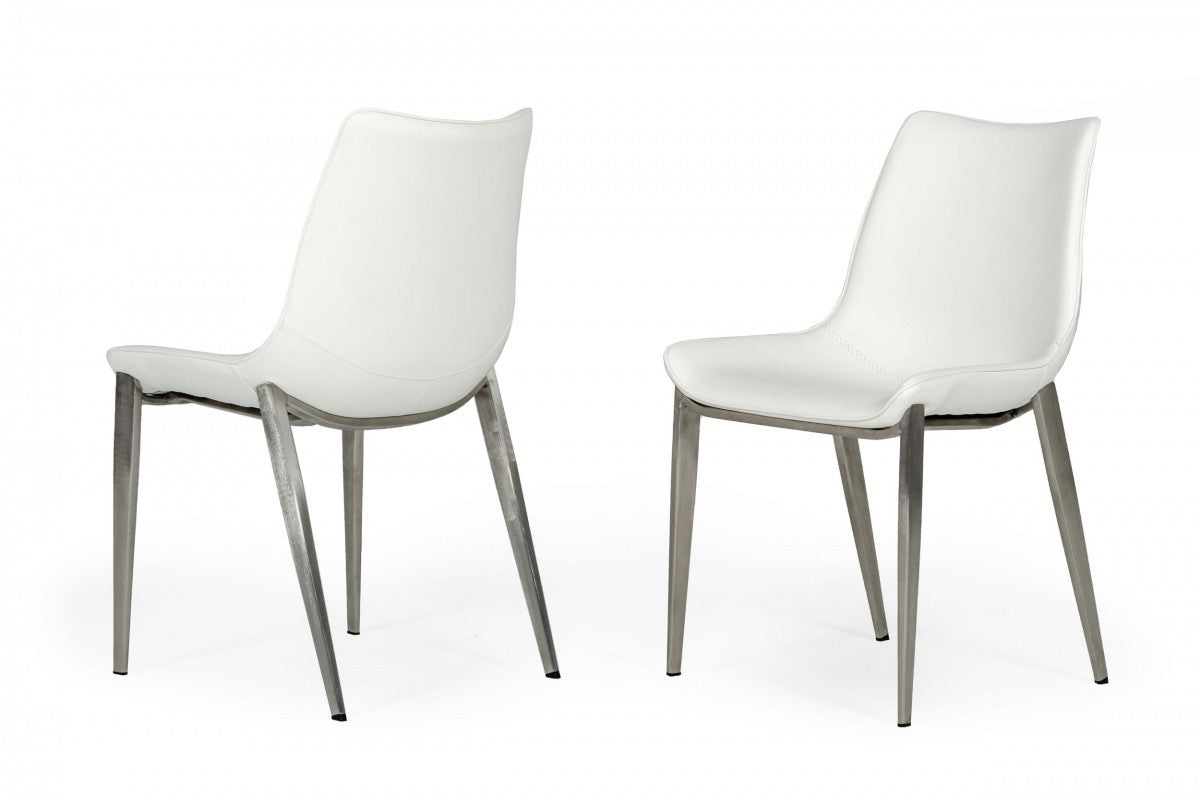 White Faux Leather Modern Dining Chairs - Set of 2