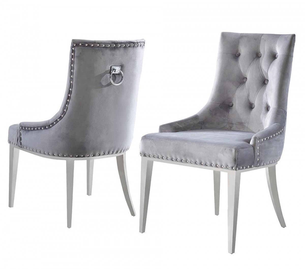 Grey Velvet Tufted Dining Chairs - Set of 2