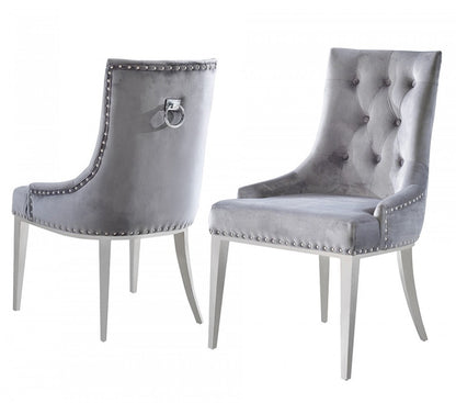 Grey Velvet Tufted Dining Chairs - Set of 2