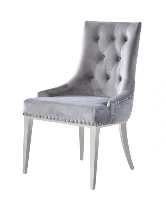 Grey Velvet Tufted Dining Chairs - Set of 2