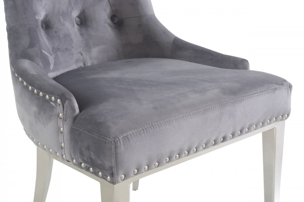 Grey Velvet Tufted Dining Chairs - Set of 2