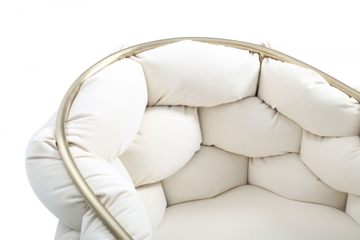 White & Brass Fabric Dining Chair