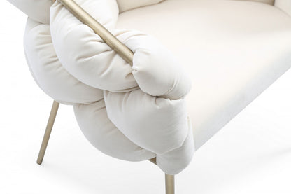 White & Brass Fabric Dining Chair