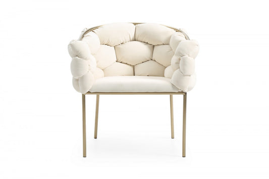 White & Brass Fabric Dining Chair