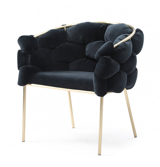 Black Geo Velvet & Brushed Brass Velvet Dining Chair