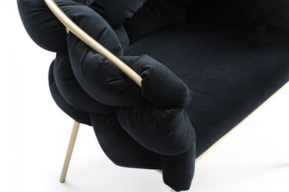 Black Geo Velvet & Brushed Brass Velvet Dining Chair