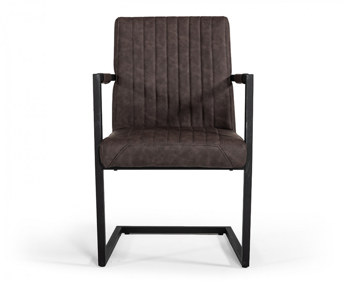 Brown Faux Leather Dining Chairs - Set of 2