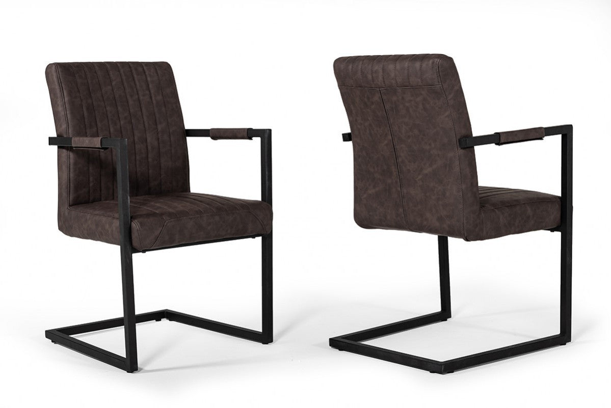 Brown Faux Leather Dining Chairs - Set of 2