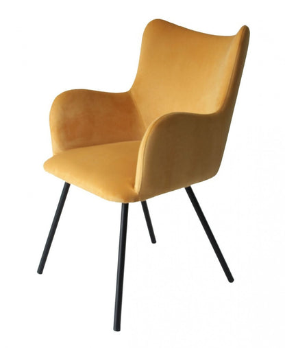 Yellow Curvy Velvet & Black Modern Dining Chair