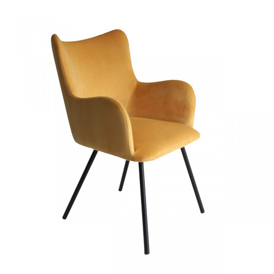 Yellow Curvy Velvet & Black Modern Dining Chair