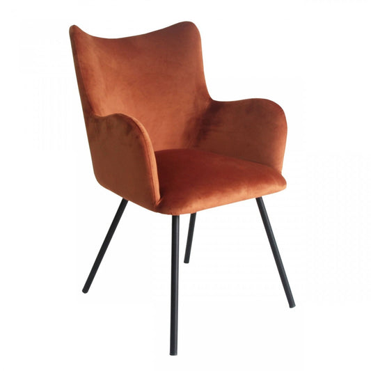 Rust Orange Curvy Velvet & Black Modern Dining Chair