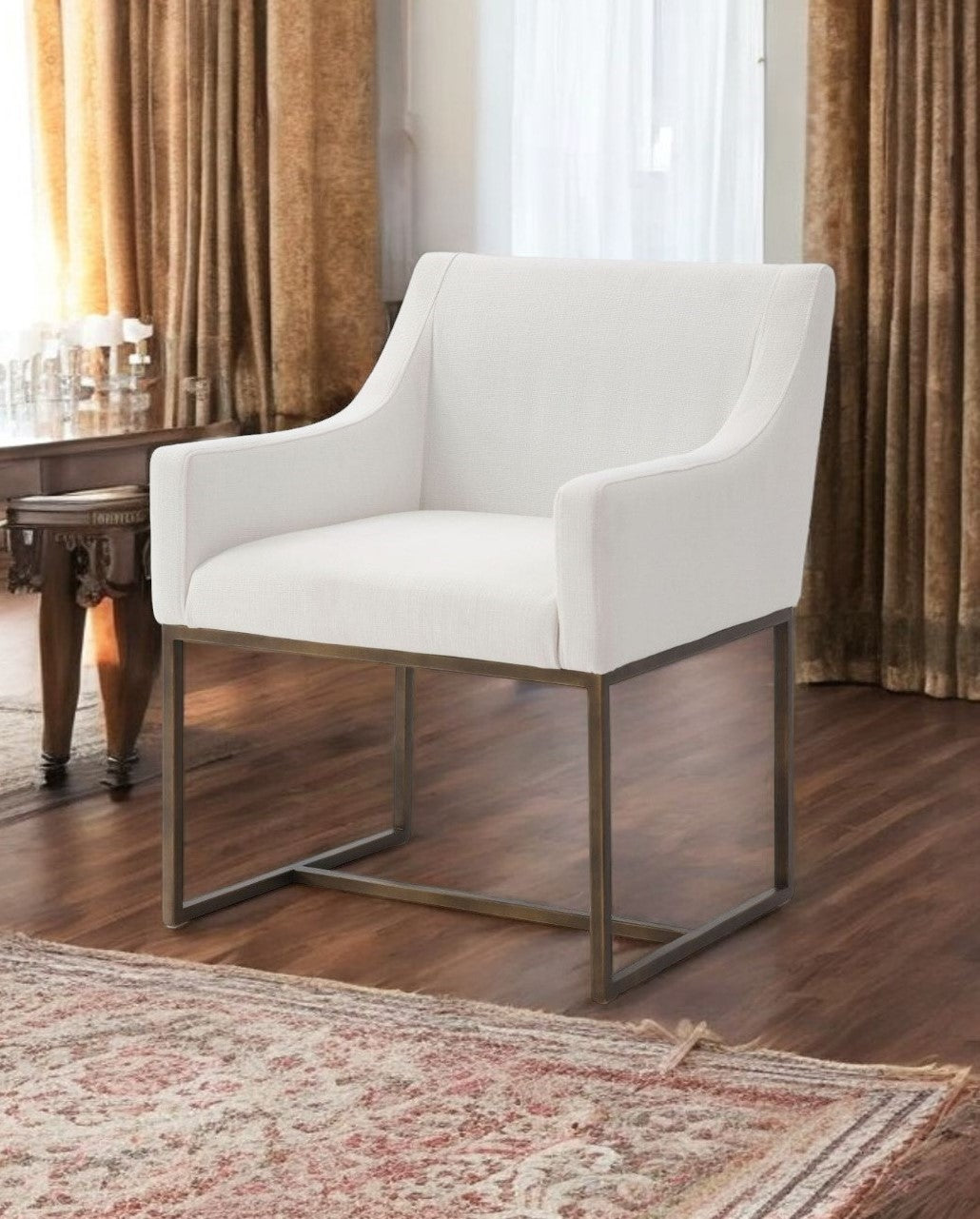 White & Brass Fabric Dining Chair