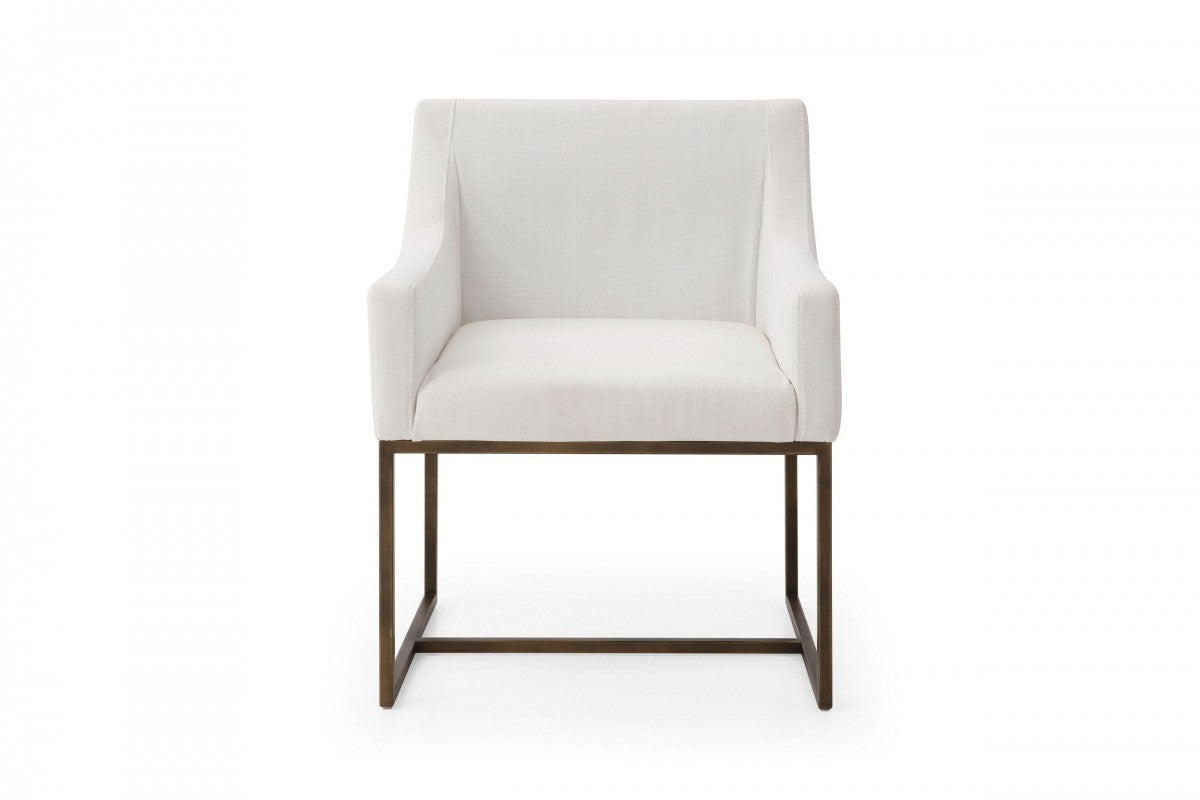 White & Brass Fabric Dining Chair