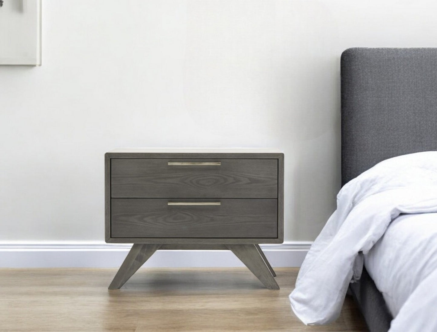 Modern Gray Wash Nightstand w/ 2 Drawers