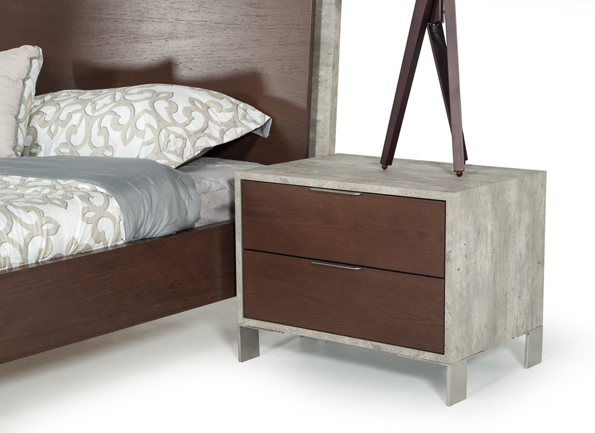Modern Dark Walnut & Concrete Nightstand
