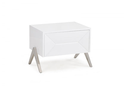 Modern Silky White Nightstand w/ Steel Legs