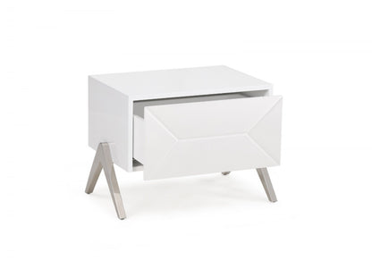 Modern Silky White Nightstand w/ Steel Legs