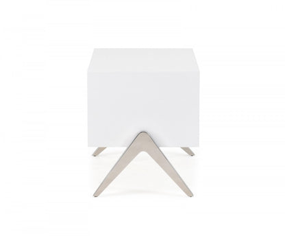 Modern Silky White Nightstand w/ Steel Legs