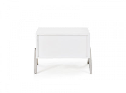 Modern Silky White Nightstand w/ Steel Legs