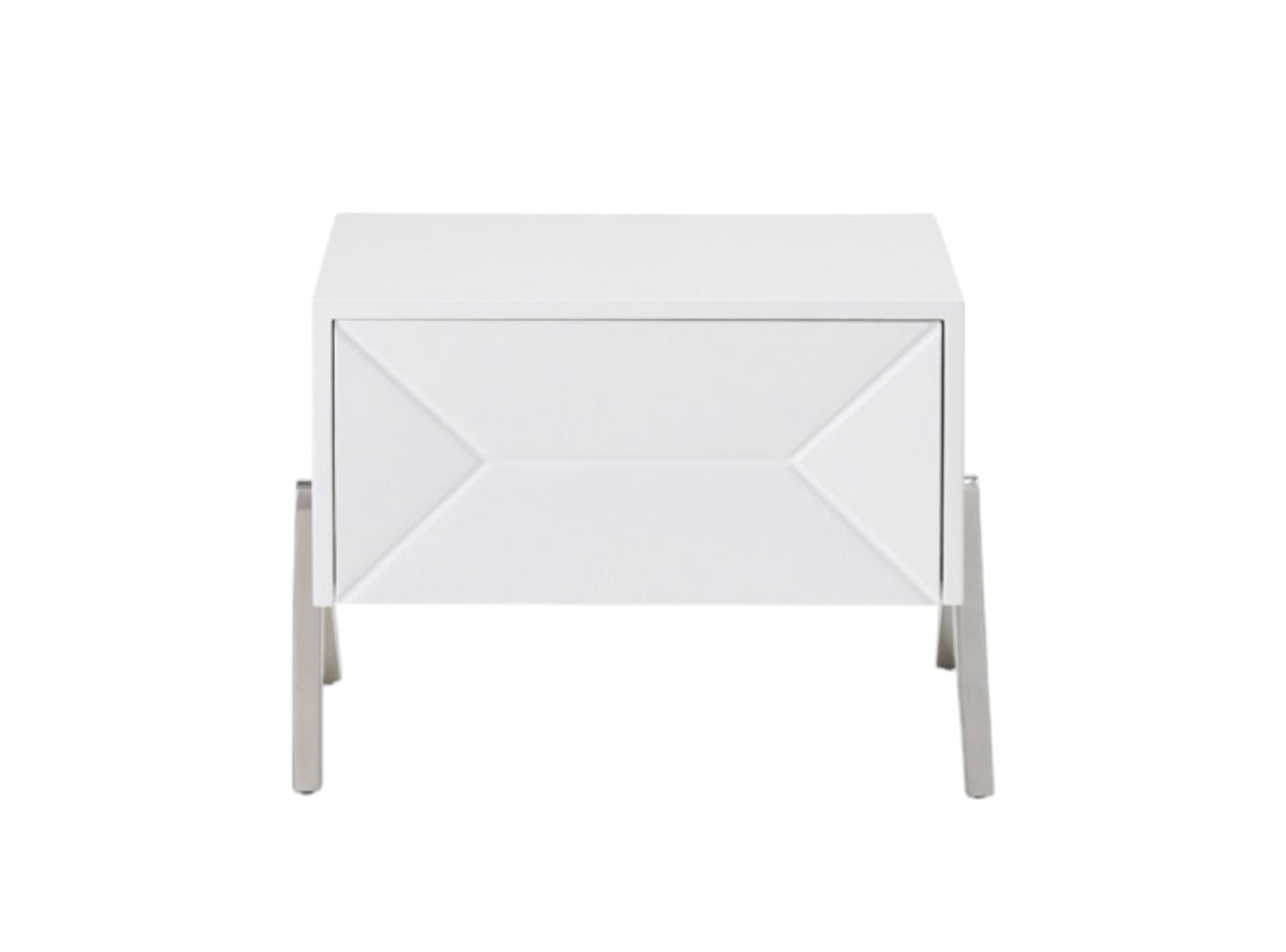 Modern Silky White Nightstand w/ Steel Legs