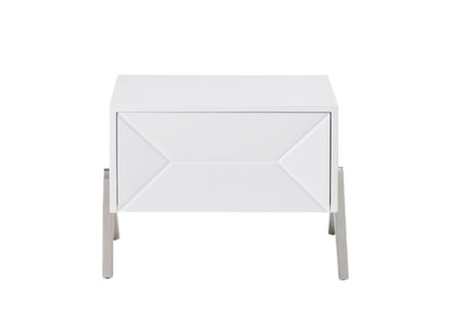 Modern Silky White Nightstand w/ Steel Legs