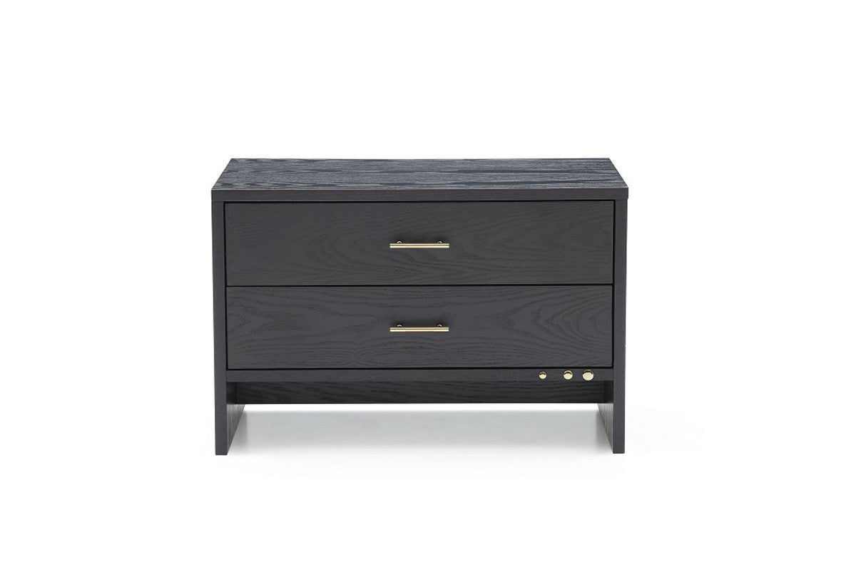 Modern Dark Gray Ash Nightstand w/ 2 Drawers