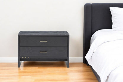 Modern Dark Gray Ash Nightstand w/ 2 Drawers