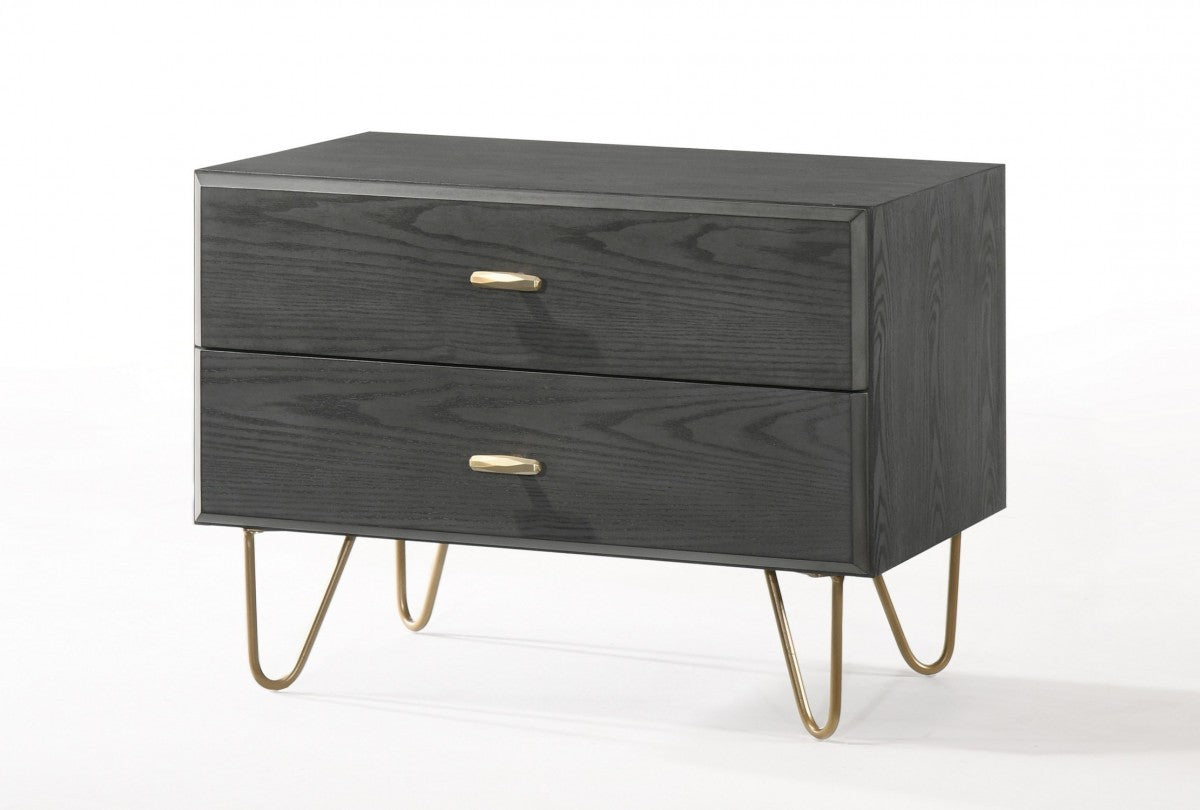 Contemporary Gray & Gold Nightstand w/ 2 Drawers