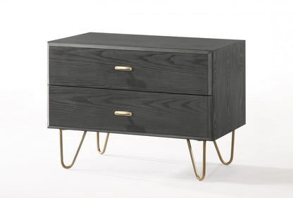 Contemporary Gray & Gold Nightstand w/ 2 Drawers