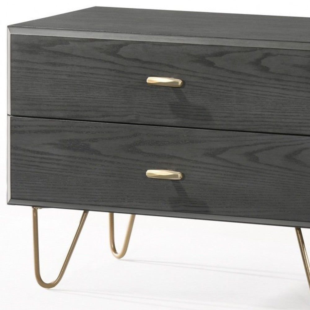 Contemporary Gray & Gold Nightstand w/ 2 Drawers