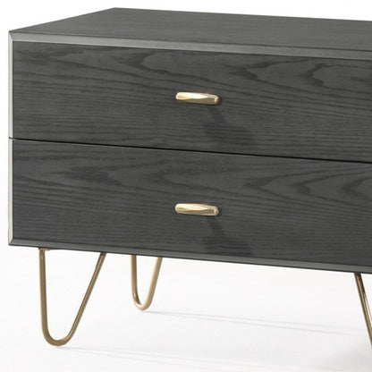 Contemporary Gray & Gold Nightstand w/ 2 Drawers