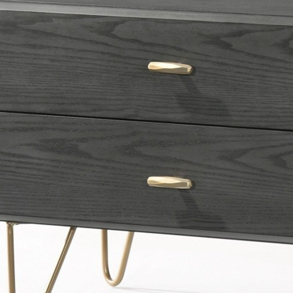 Contemporary Gray & Gold Nightstand w/ 2 Drawers
