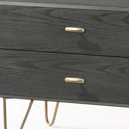 Contemporary Gray & Gold Nightstand w/ 2 Drawers