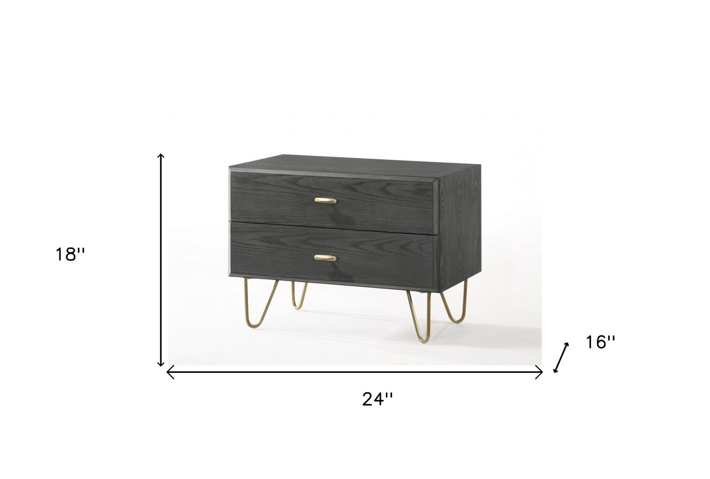 Contemporary Gray & Gold Nightstand w/ 2 Drawers