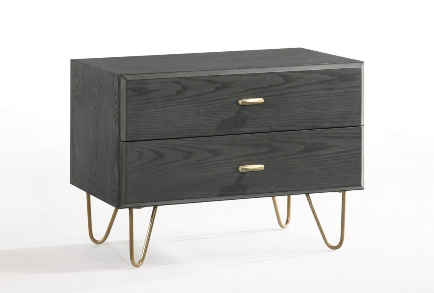 Contemporary Gray & Gold Nightstand w/ 2 Drawers