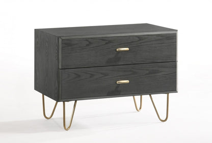 Contemporary Gray & Gold Nightstand w/ 2 Drawers
