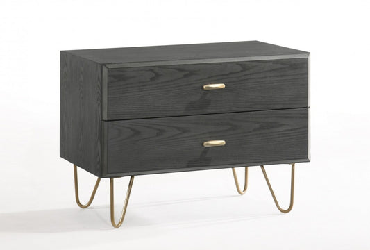 Contemporary Gray & Gold Nightstand w/ 2 Drawers