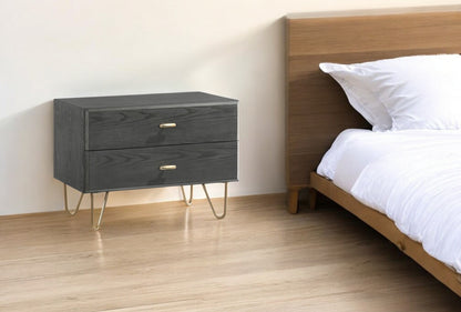 Contemporary Gray & Gold Nightstand w/ 2 Drawers